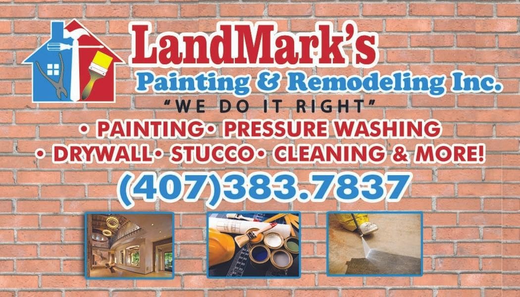 A business card for landmark 's painting and remodeling.
